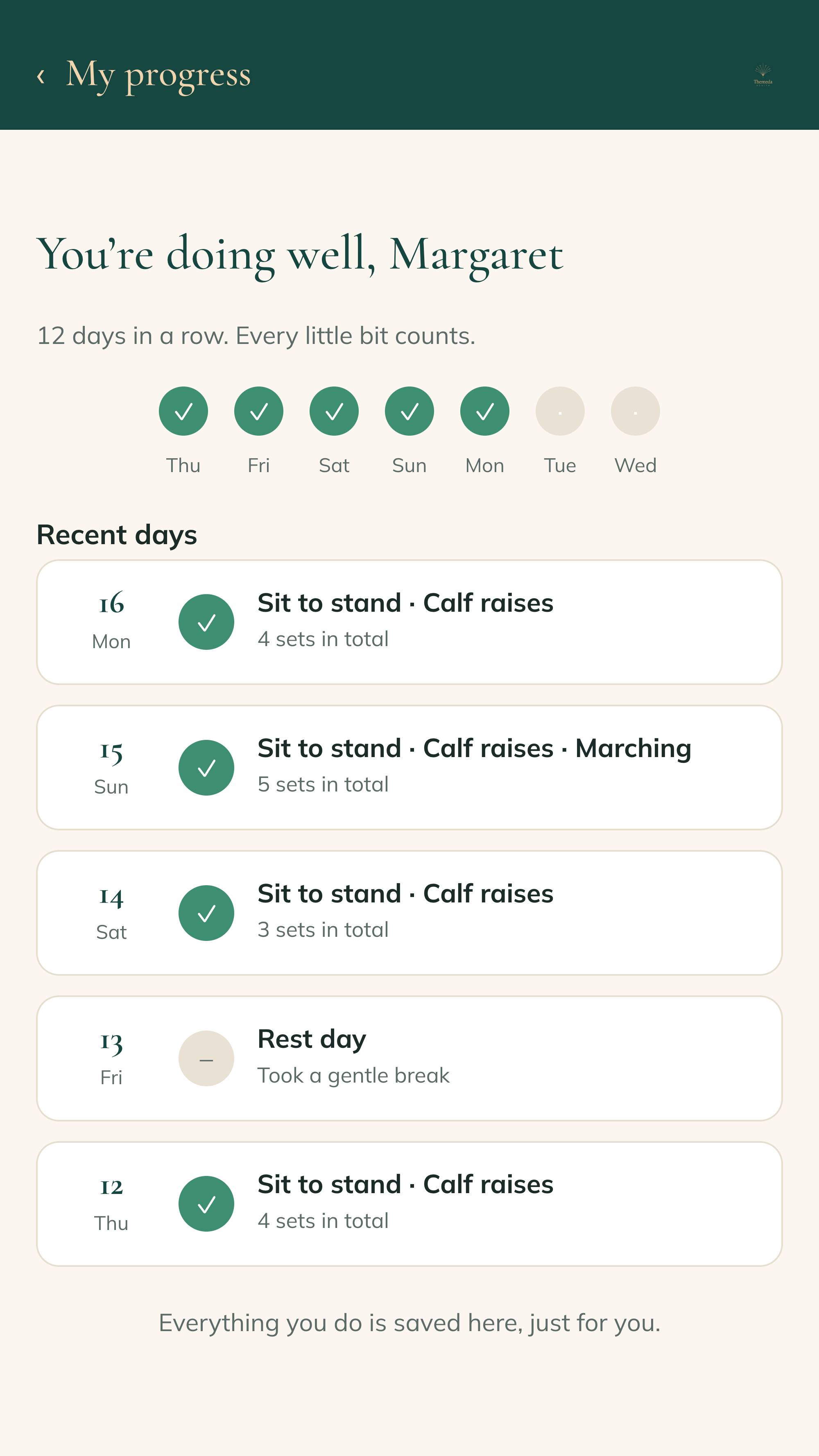 Themeda Health app - your progress