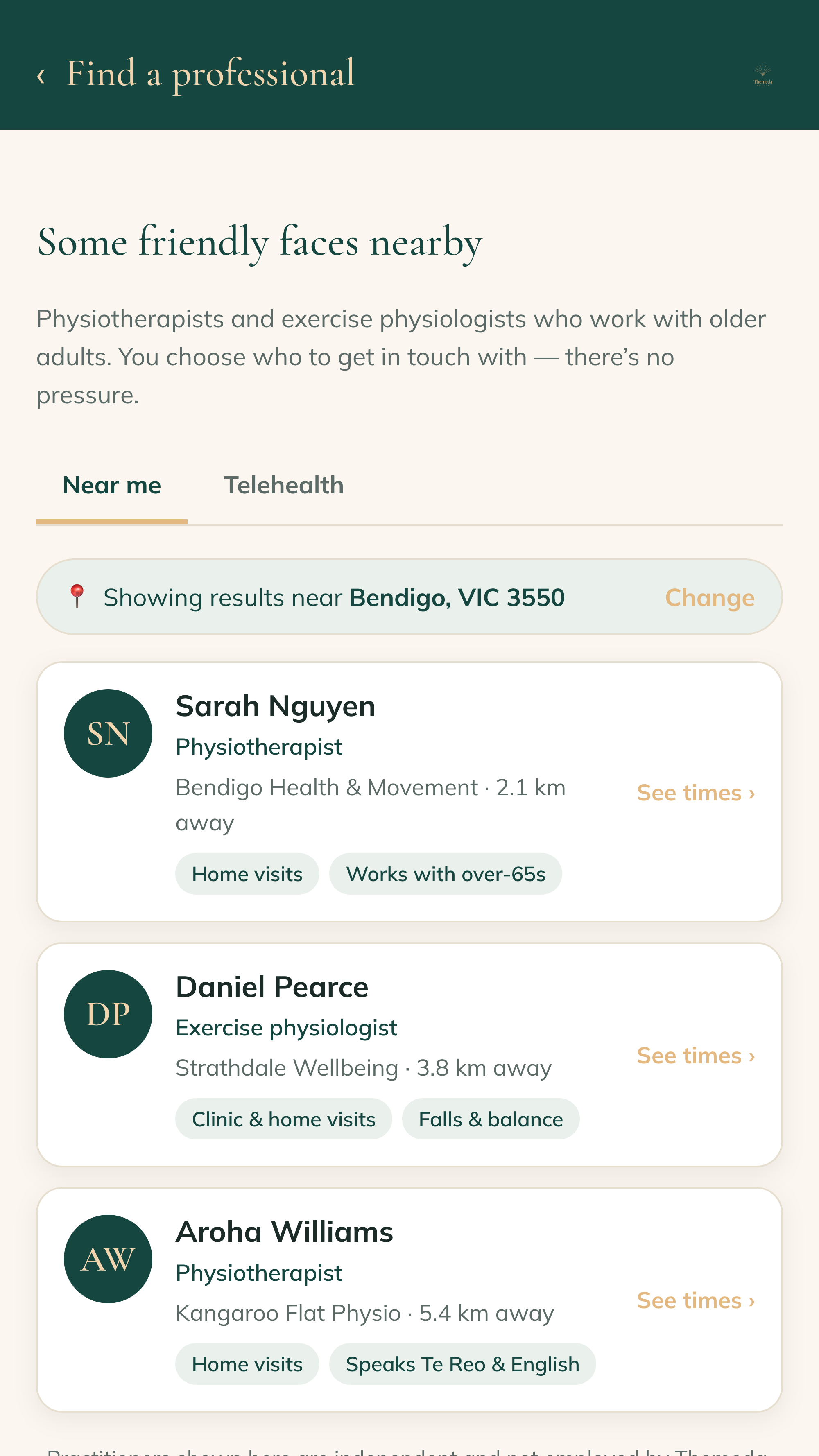 Themeda Health app - find a physio near you